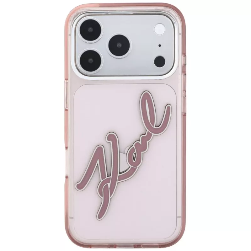 Karl Lagerfeld KF003384 IML Big Signature Resin Metal Frame funda para iPhone 18 Pro Max / 17 Pro Max, rosa