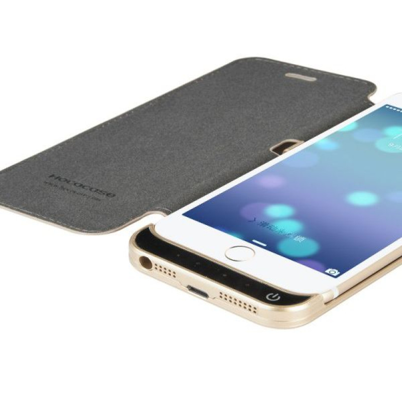 Hoco funda tipo libro de piel con power bank de 3000 mAh para Apple iPhone 6, dorada