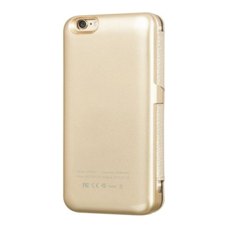 Hoco funda tipo libro de piel con power bank de 3000 mAh para Apple iPhone 6, dorada