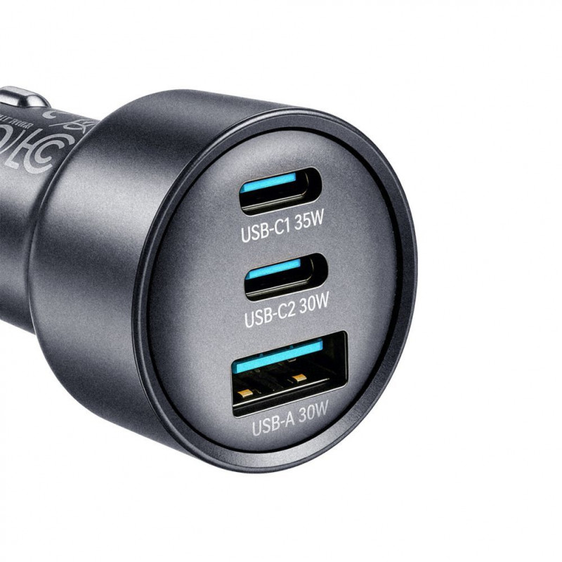 Joyroom JR-CCN19 cargador de coche, 65 W, 2x USB-C + USB-A, gris oscuro