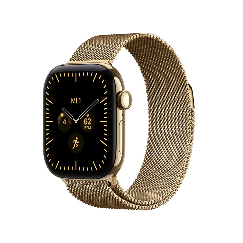 Apple Watch Series 12 GPS + Cellular 42 mm, caja de titanio oro radiante, correa de malla milanesa oro radiante