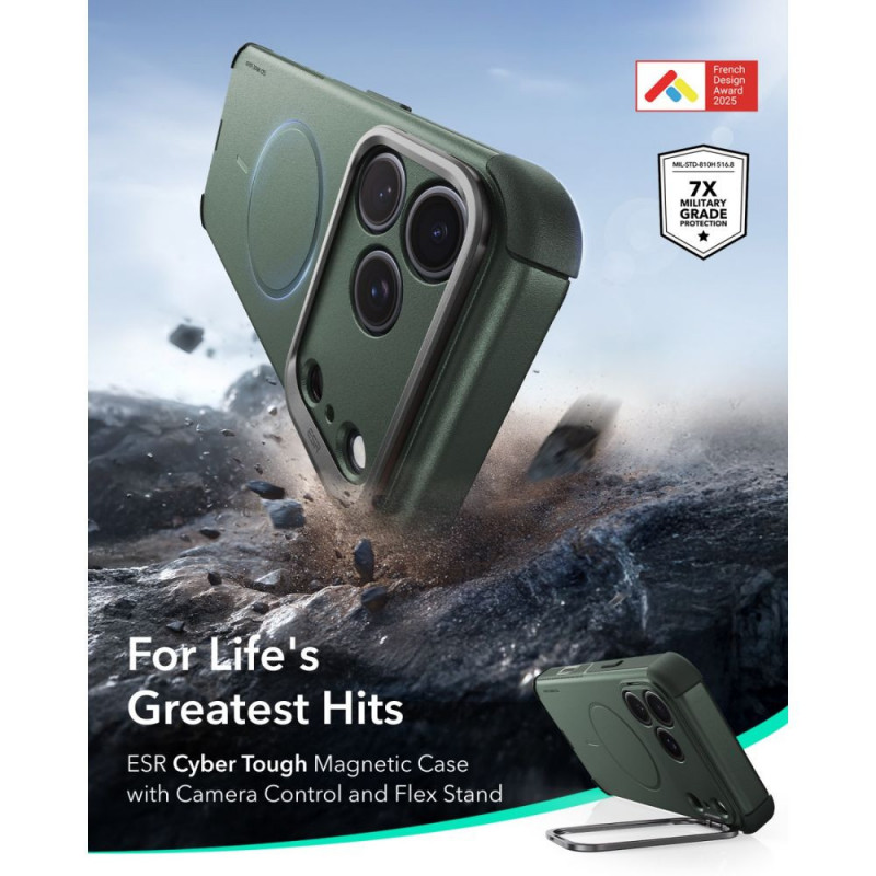 ESR Cyber Tough Kickstand MagSafe funda para Apple iPhone 17 Pro / 18 Pro, verde
