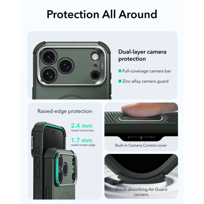 ESR Cyber Tough Kickstand MagSafe funda para Apple iPhone 17 Pro / 18 Pro, verde