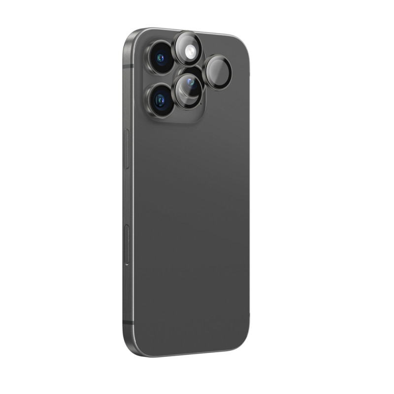 AmazingThing AR Aluminum 3 Lens Glass protector de objetivos de cámara con marco para iPhone 16 Pro / 16 Pro Max, negro