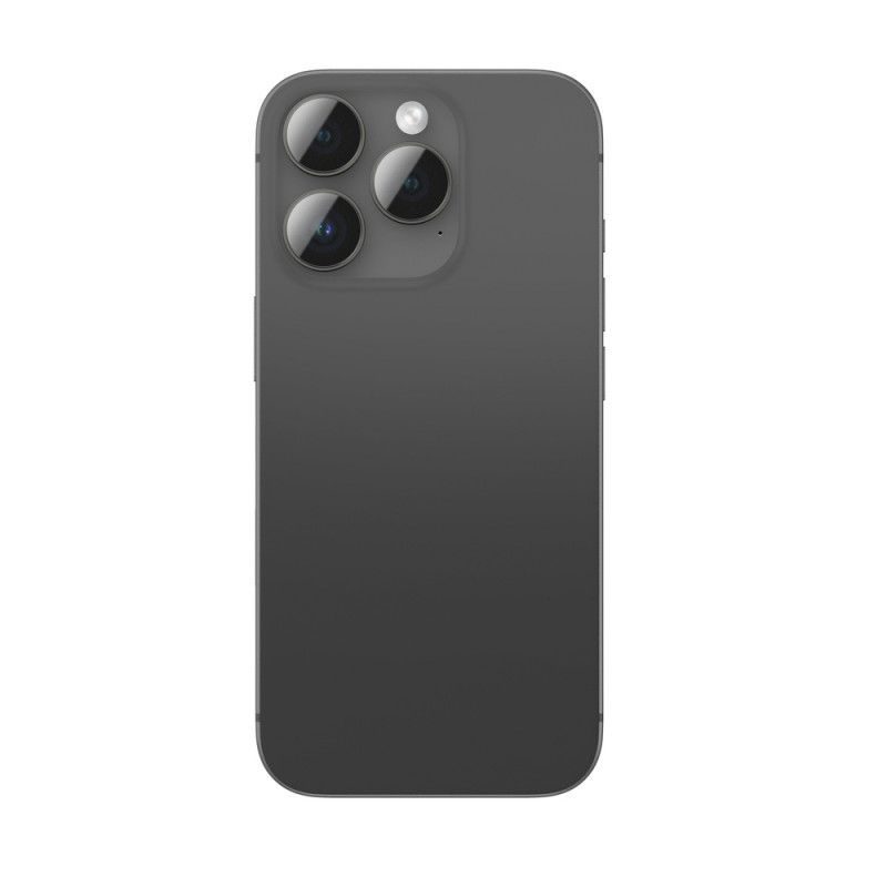 AmazingThing AR Aluminum 3 Lens Glass protector de objetivos de cámara con marco para iPhone 16 Pro / 16 Pro Max, negro