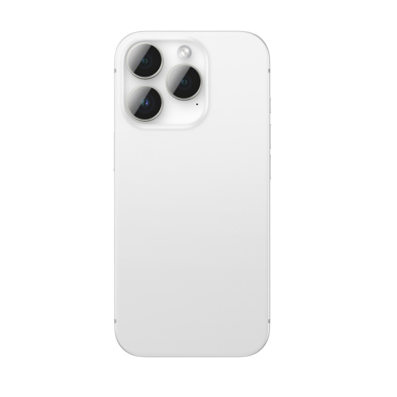 AmazingThing AR Aluminum 3 Lens Glass protector de objetivos de cámara con marco para iPhone 16 Pro / 16 Pro Max, plateado