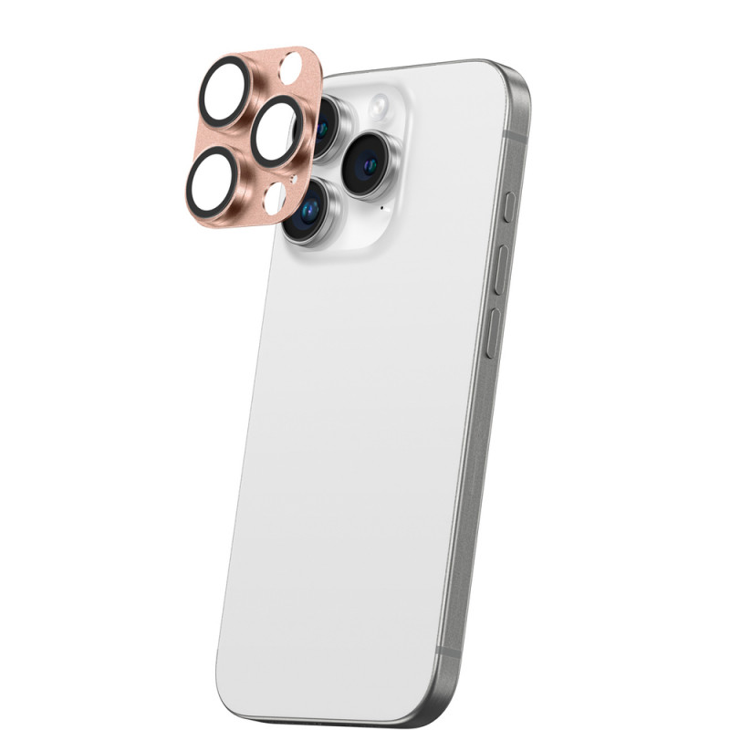 AmazingThing Aviation-Grade Alloy protector de cristal templado para lentes de la cámara del iPhone 16 Pro / 16 Pro Max, oro rosa