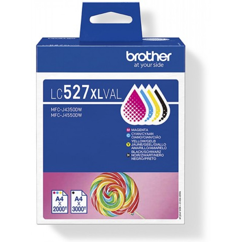 Brother LC527XLVAL value pack de cartuchos de tinta (4 uds.), alto rendimiento, negro, amarillo, cian, magenta
