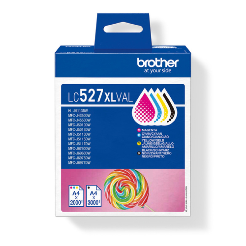 Brother LC527XLVAL value pack de cartuchos de tinta (4 uds.), alto rendimiento, negro, amarillo, cian, magenta