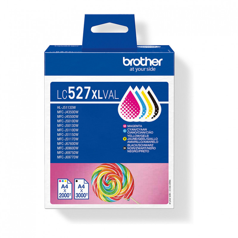 Brother LC527XLVAL value pack de cartuchos de tinta (4 uds.), alto rendimiento, negro, amarillo, cian, magenta