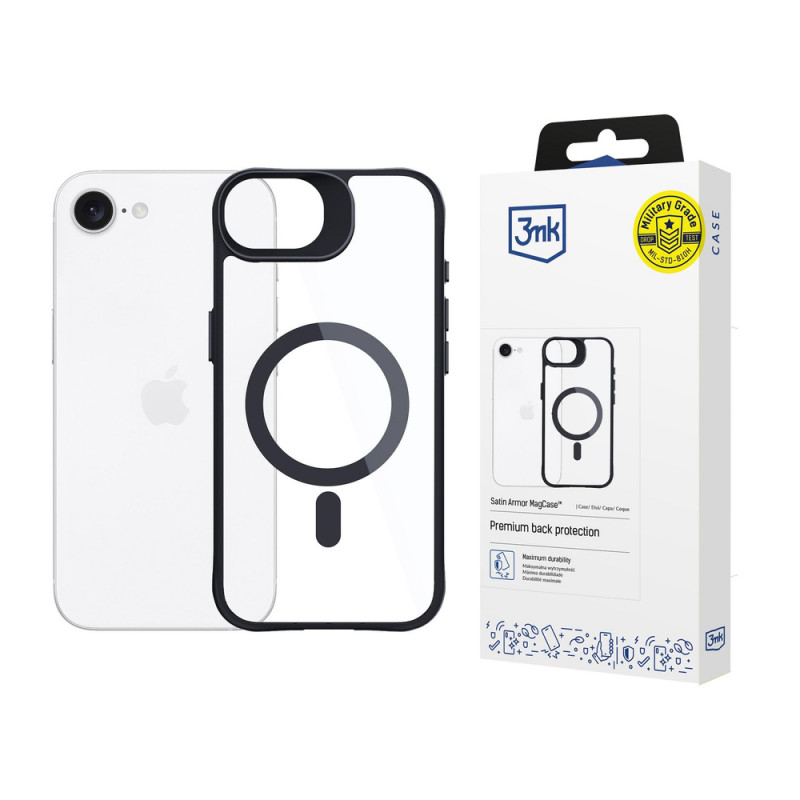 3MK Satin Armor MagCase funda para Apple iPhone 17e / 16e, transparente