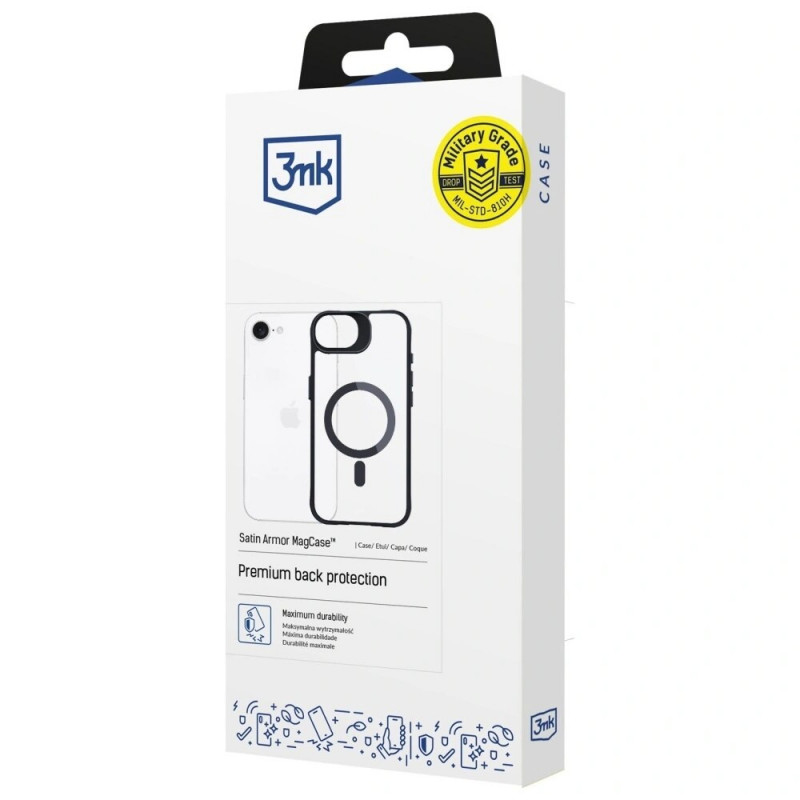 3MK Satin Armor MagCase funda para Apple iPhone 17e / 16e, transparente
