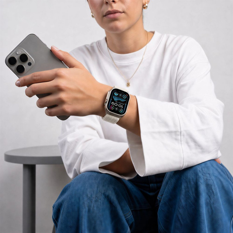 Tech-Protect Nylon Sport correa para Apple Watch 8 / 9 / 10 / 11 / SE / Ultra 44 / 45 / 46 / 49 mm, Starlight