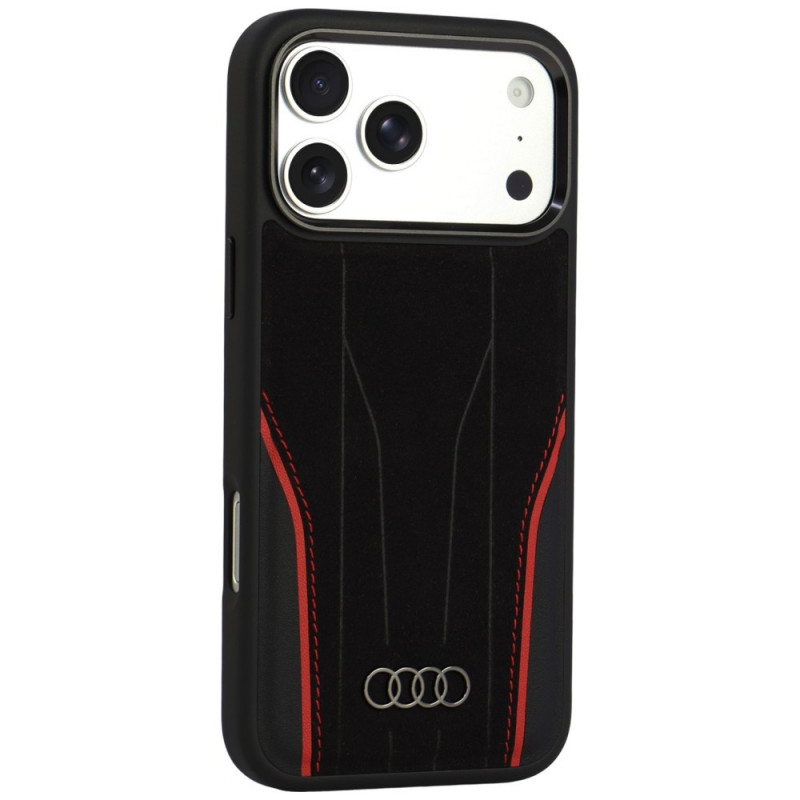 Funda Audi R8 Genuine Leather MagSafe de piel auténtica para iPhone 18 Pro Max / 17 Pro Max, negra y roja (AUDI000240)