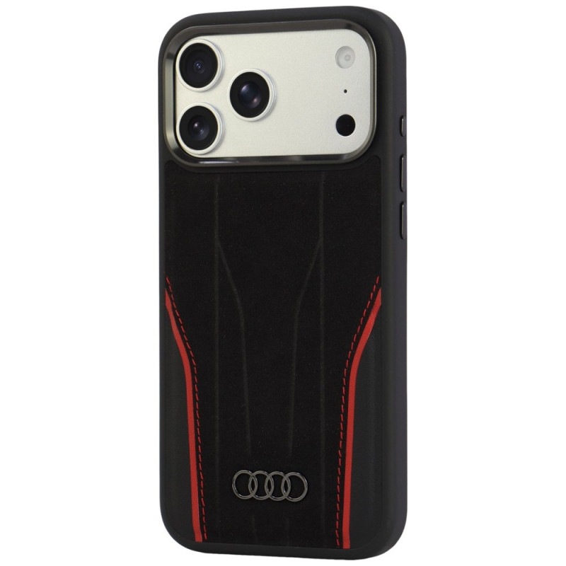 Funda Audi R8 Genuine Leather MagSafe de piel auténtica para iPhone 18 Pro Max / 17 Pro Max, negra y roja (AUDI000240)