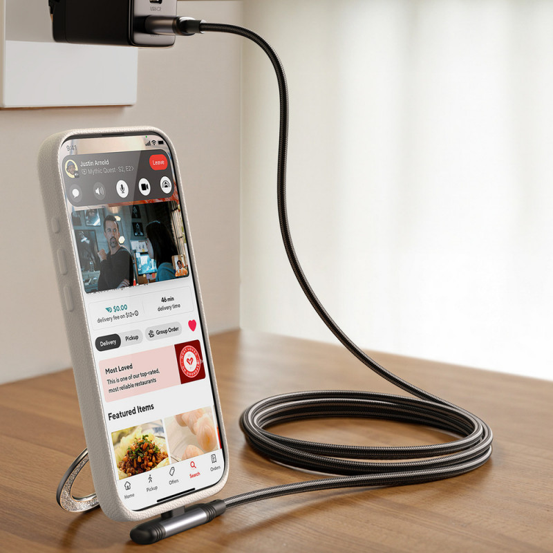 Joyroom EnjoyX Series S-A56 cable USB-C - USB-C en ángulo de 90°, 60 W, 480 Mbps, 1,2 m, negro