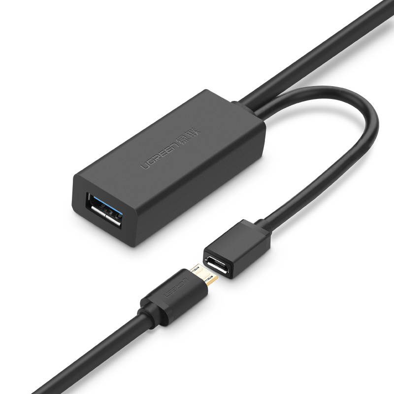 Cable alargador UGREEN US175 USB 3.0 con puerto de alimentación micro USB, 5 m, negro
