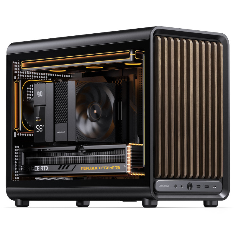Jonsbo D33 Wood caja de PC, Micro-ATX, mATX, cristal templado, negra, madera