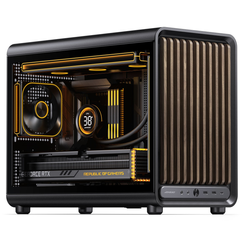 Jonsbo D33 Wood caja de PC, Micro-ATX, mATX, cristal templado, negra, madera