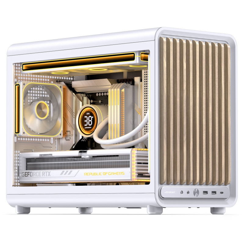 Jonsbo D33 Wood caja de PC, minicaja, mATX, cristal templado, blanca, madera (D33 WD/WHITE)
