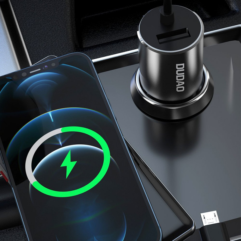 Dudao R5ProN cargador de coche con cable 3 en 1 integrado (Lightning / USB-C / micro USB), 3,4 A, 1 m, negro