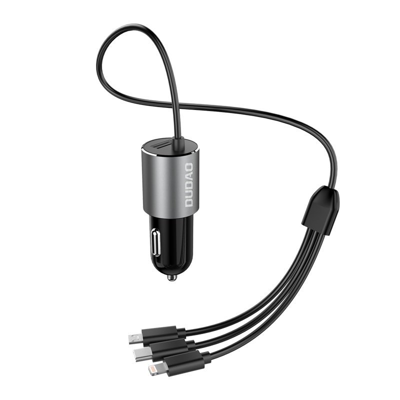 Dudao R5ProN cargador de coche con cable 3 en 1 integrado (Lightning / USB-C / micro USB), 3,4 A, 1 m, negro