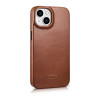 iCarer CE Oil Wax Premium Leather Folio Case funda tipo libro magnética para iPhone 14 Plus, MagSafe, marrón (AKI14220707-BN)