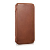 iCarer CE Oil Wax Premium Leather Folio Case funda tipo libro magnética para iPhone 14 Plus, MagSafe, marrón (AKI14220707-BN)