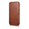 iCarer CE Oil Wax Premium Leather Folio Case funda tipo libro magnética para iPhone 14 Plus, MagSafe, marrón (AKI14220707-BN)