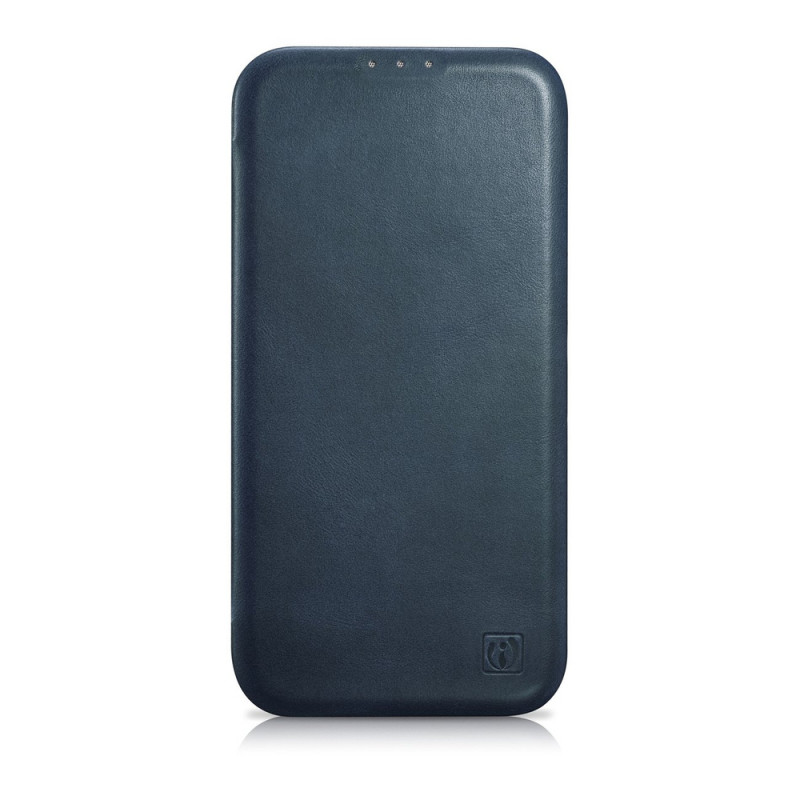 iCarer CE Oil Wax Premium Leather Folio Case funda tipo libro magnética para iPhone 14 Plus, MagSafe, azul (AKI14220707-BU)