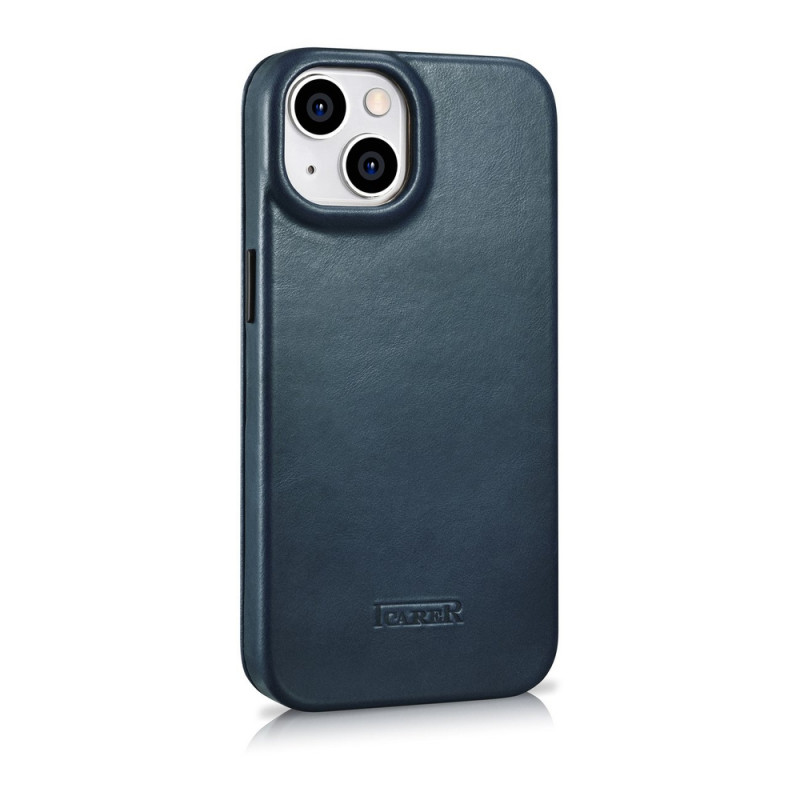 iCarer CE Oil Wax Premium Leather Folio Case funda tipo libro magnética para iPhone 14 Plus, MagSafe, azul (AKI14220707-BU)