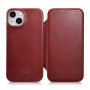 iCarer CE Oil Wax Premium Leather Folio Case funda tipo libro magnética para iPhone 14 Plus, MagSafe, roja (AKI14220707-RD)