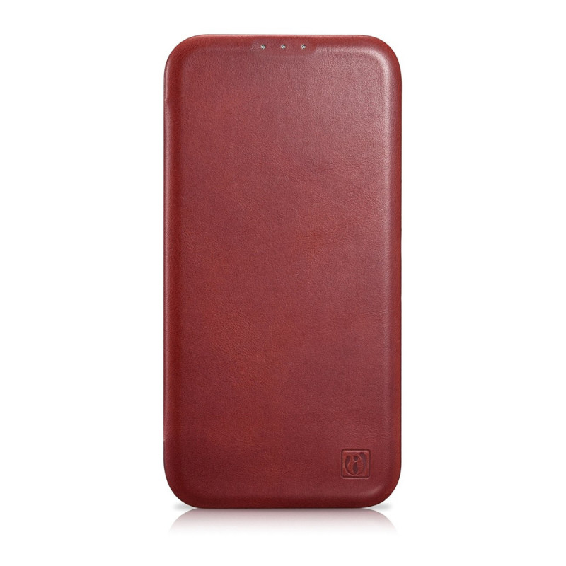 iCarer CE Oil Wax Premium Leather Folio Case funda tipo libro magnética para iPhone 14 Plus, MagSafe, roja (AKI14220707-RD)