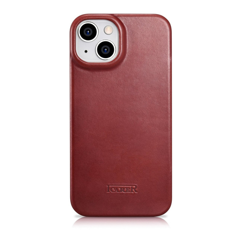 iCarer CE Oil Wax Premium Leather Folio Case funda tipo libro magnética para iPhone 14 Plus, MagSafe, roja (AKI14220707-RD)