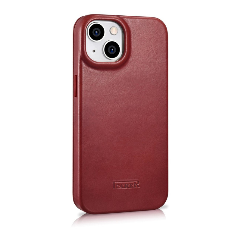 iCarer CE Oil Wax Premium Leather Folio Case funda tipo libro magnética para iPhone 14 Plus, MagSafe, roja (AKI14220707-RD)