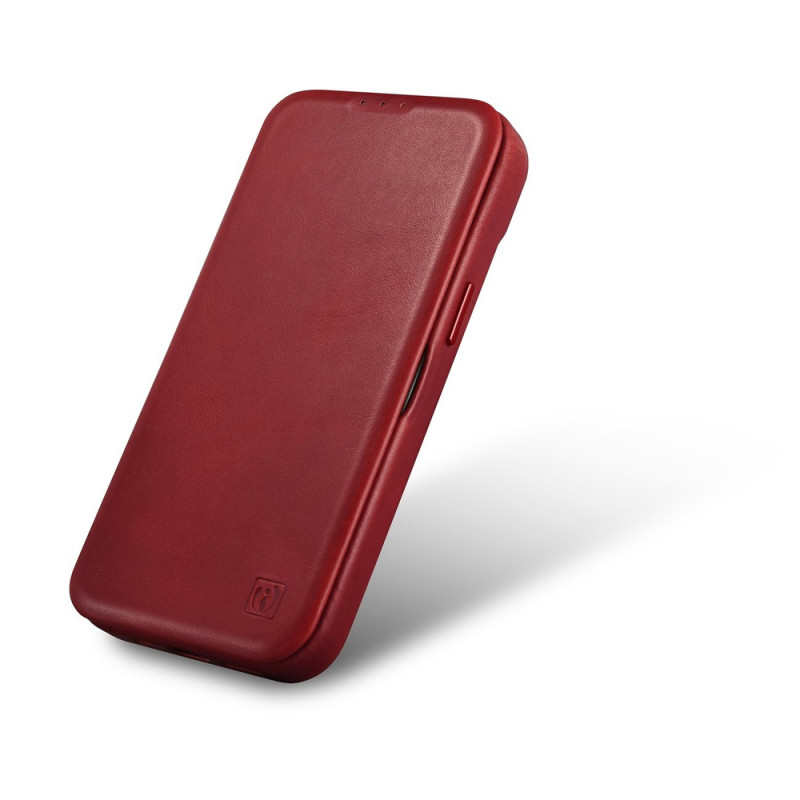 iCarer CE Oil Wax Premium Leather Folio Case funda tipo libro magnética para iPhone 14 Plus, MagSafe, roja (AKI14220707-RD)