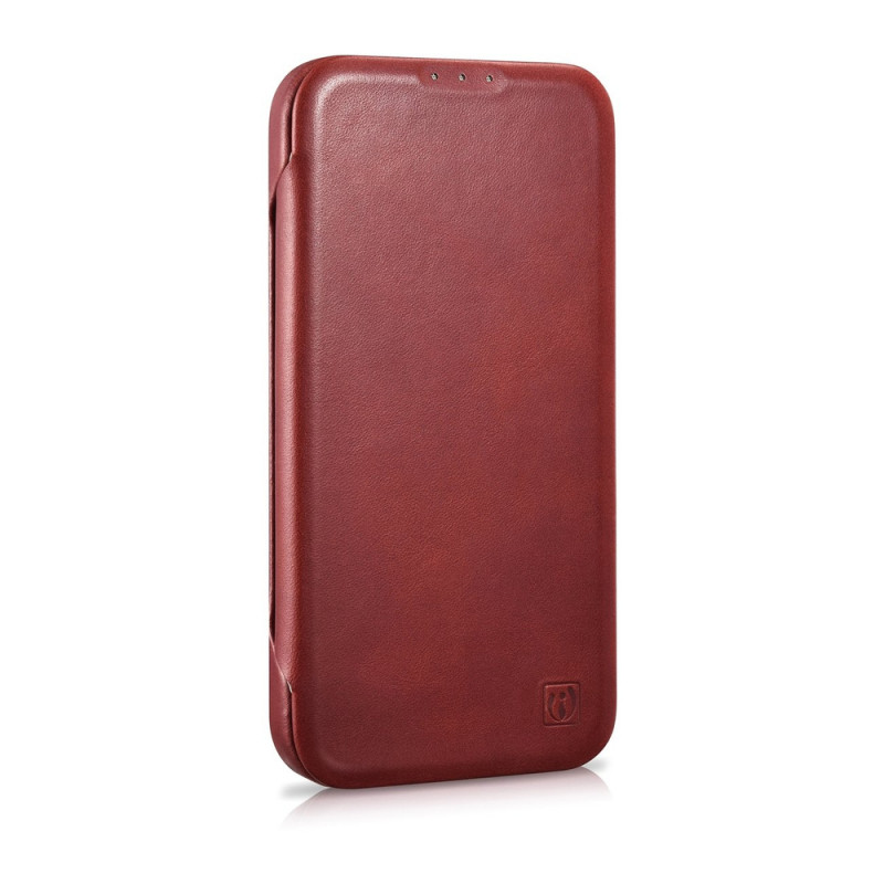 iCarer CE Oil Wax Premium Leather Folio Case funda tipo libro magnética para iPhone 14 Plus, MagSafe, roja (AKI14220707-RD)