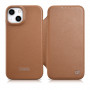iCarer CE Premium Leather Folio Case funda tipo libro magnética para iPhone 14 Plus, MagSafe, marrón (WMI14220715-BN)