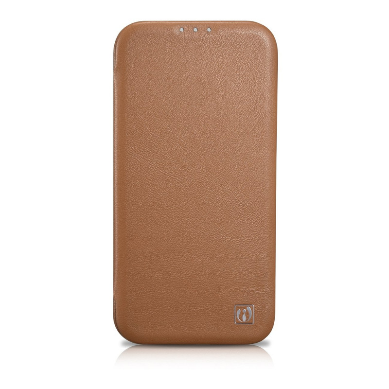iCarer CE Premium Leather Folio Case funda tipo libro magnética para iPhone 14 Plus, MagSafe, marrón (WMI14220715-BN)