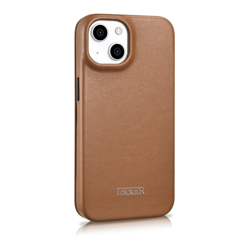 iCarer CE Premium Leather Folio Case funda tipo libro magnética para iPhone 14 Plus, MagSafe, marrón (WMI14220715-BN)