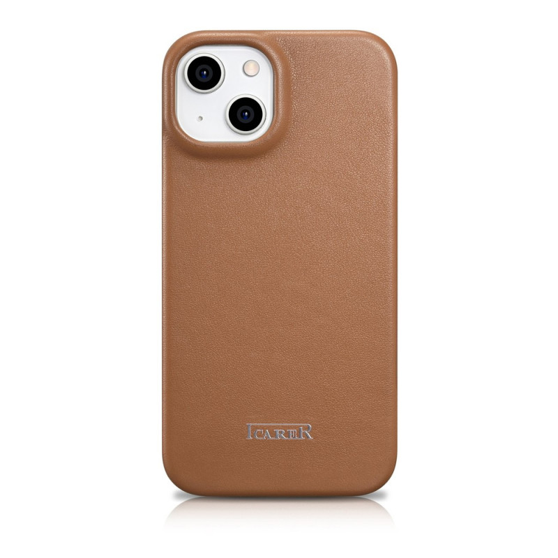 iCarer CE Premium Leather Folio Case funda tipo libro magnética para iPhone 14 Plus, MagSafe, marrón (WMI14220715-BN)