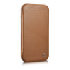 iCarer CE Premium Leather Folio Case funda tipo libro magnética para iPhone 14 Plus, MagSafe, marrón (WMI14220715-BN)