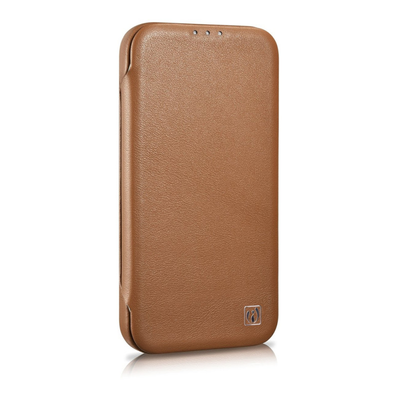 iCarer CE Premium Leather Folio Case funda tipo libro magnética para iPhone 14 Plus, MagSafe, marrón (WMI14220715-BN)