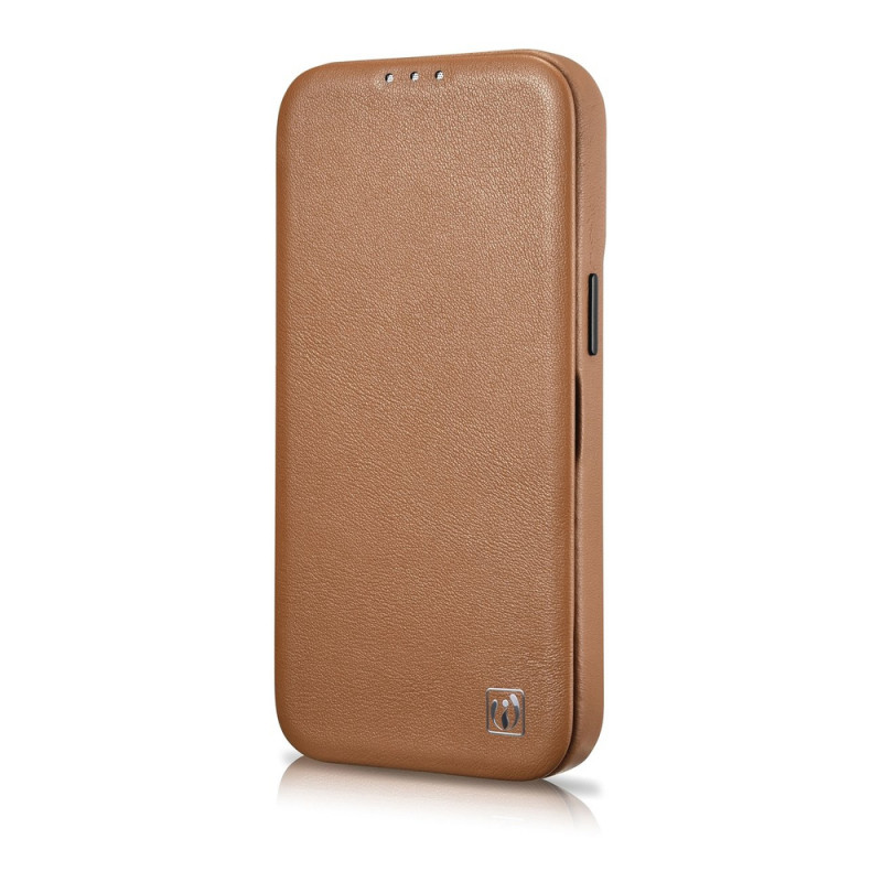 iCarer CE Premium Leather Folio Case funda tipo libro magnética para iPhone 14 Plus, MagSafe, marrón (WMI14220715-BN)