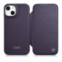 iCarer CE Premium Leather Folio Case funda tipo libro magnética para iPhone 14 Plus, MagSafe, morada oscura (WMI14220715-DP)