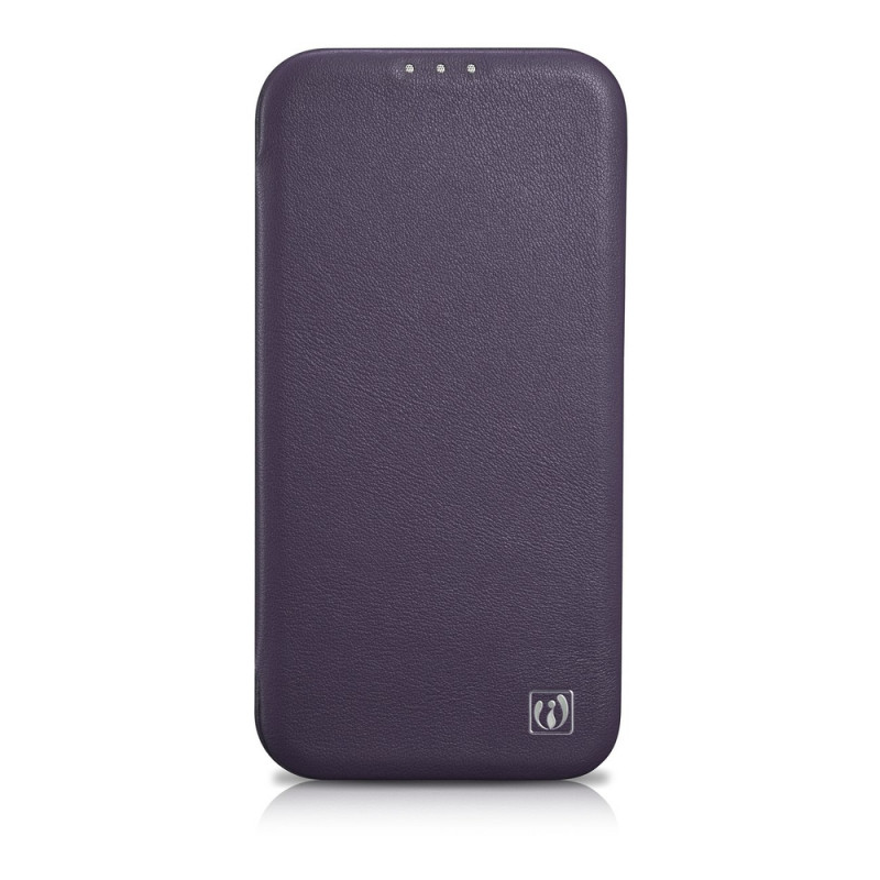 iCarer CE Premium Leather Folio Case funda tipo libro magnética para iPhone 14 Plus, MagSafe, morada oscura (WMI14220715-DP)