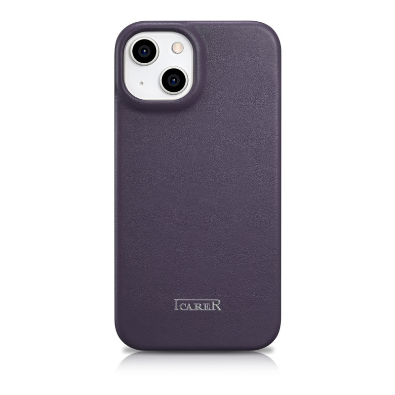 iCarer CE Premium Leather Folio Case funda tipo libro magnética para iPhone 14 Plus, MagSafe, morada oscura (WMI14220715-DP)