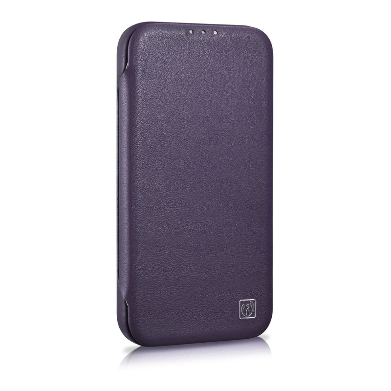 iCarer CE Premium Leather Folio Case funda tipo libro magnética para iPhone 14 Plus, MagSafe, morada oscura (WMI14220715-DP)