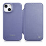 iCarer CE Premium Leather Folio Case funda tipo libro de piel para Apple iPhone 14 Plus / 15 Plus, MagSafe, morada clara (ICR413)