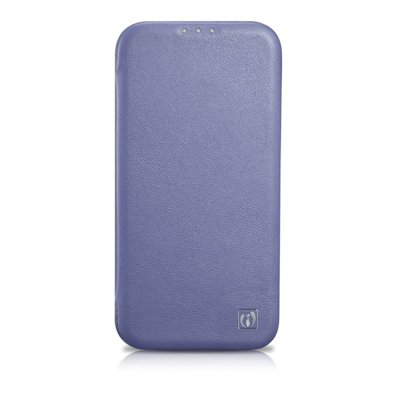 iCarer CE Premium Leather Folio Case funda tipo libro de piel para Apple iPhone 14 Plus / 15 Plus, MagSafe, morada clara (ICR413)